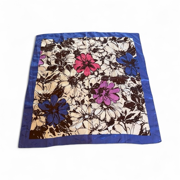 St Ramonde Accessories - St Ramonde Floral Silk Scarf with Blue Border
